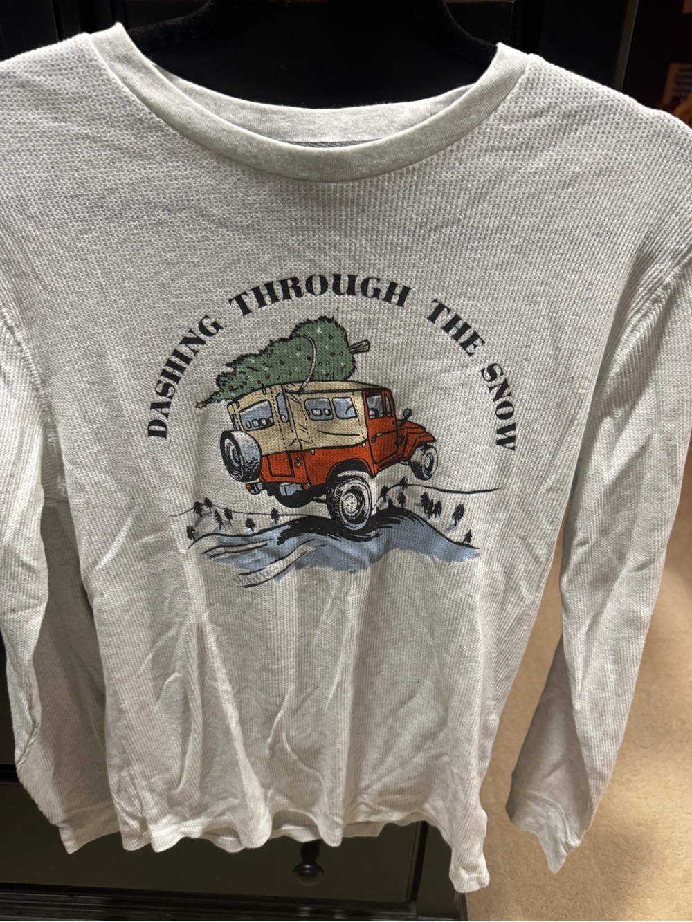 Mens Long-Sleeve Graphic Tee - Dashing Through the Snow - Cream
